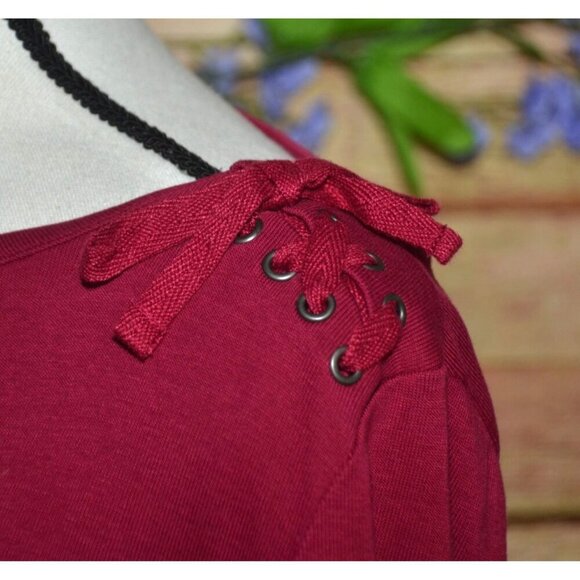 Talbot's Boat Neck Shoulder Tie Ribbed Knit Top Shirt Size L Long Sleeve Pink - Picture 3 of 7